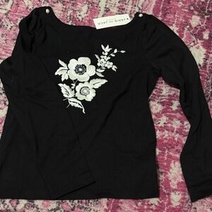 Janie and Jack Black Long Sleeve with White Floral Design
